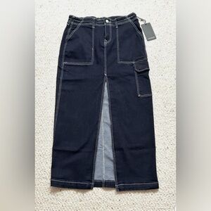 True Religion women’s 29 dark blue Denim Maxi slit front Cargo Skirt